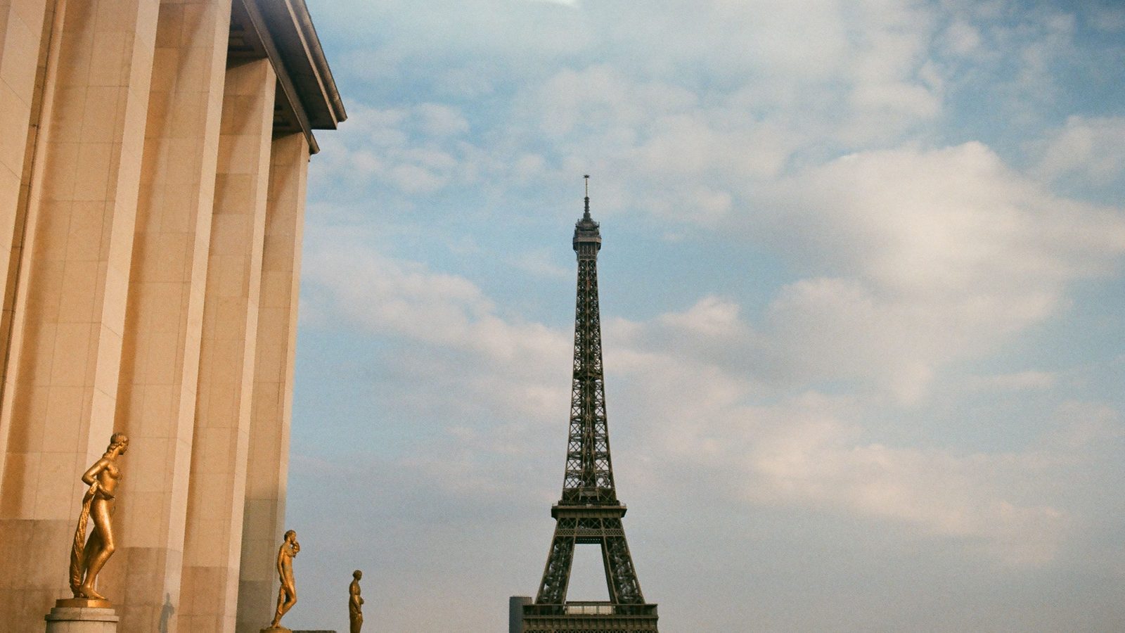 The Eiffel Tower seen from the Trocadéro in Paris, France