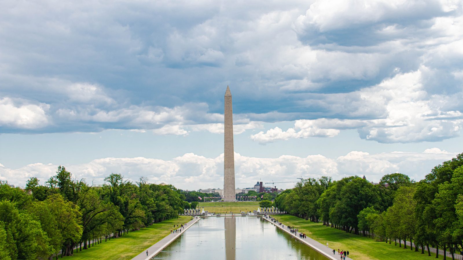 The Washington Monument reflected in the pool on the National Mall